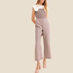 $165 Find Me Now Casi Purple/Mint Gingham Jumpsuit Smocked Wide Leg Tank Top S